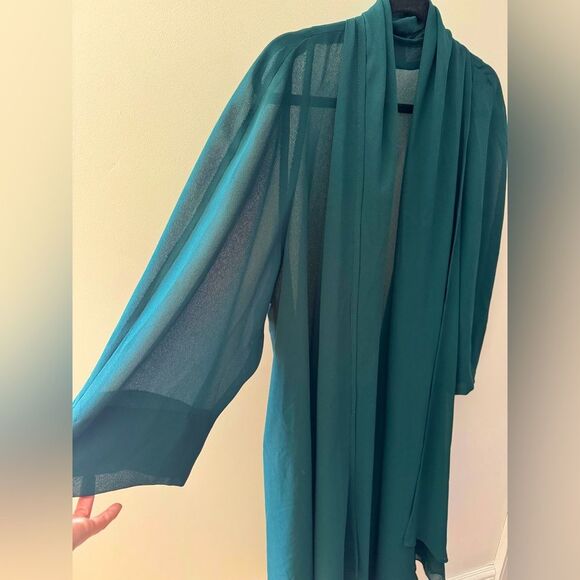 Vintage Boho Handmade Anonymous Emerald Green Ruffle Evening Jacket Duster L/XL - Picture 4 of 7